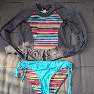 Oakley Womens Rash Guard crop top with reversable bottoms swimsuit